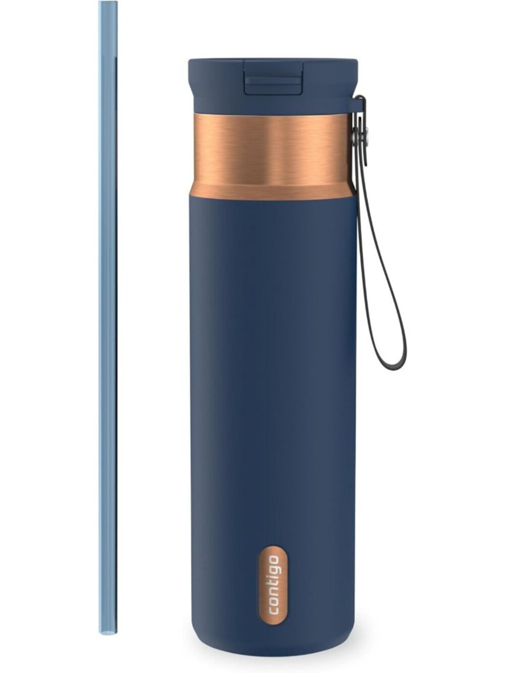 24 oz Stainless Steel Vacuum Insulated Water Bottle, Leakproof Lid, Carry Strap